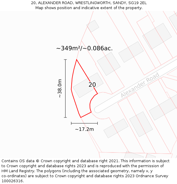 20, ALEXANDER ROAD, WRESTLINGWORTH, SANDY, SG19 2EL: Plot and title map