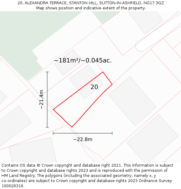 20, ALEXANDRA TERRACE, STANTON HILL, SUTTON-IN-ASHFIELD, NG17 3GZ: Plot and title map