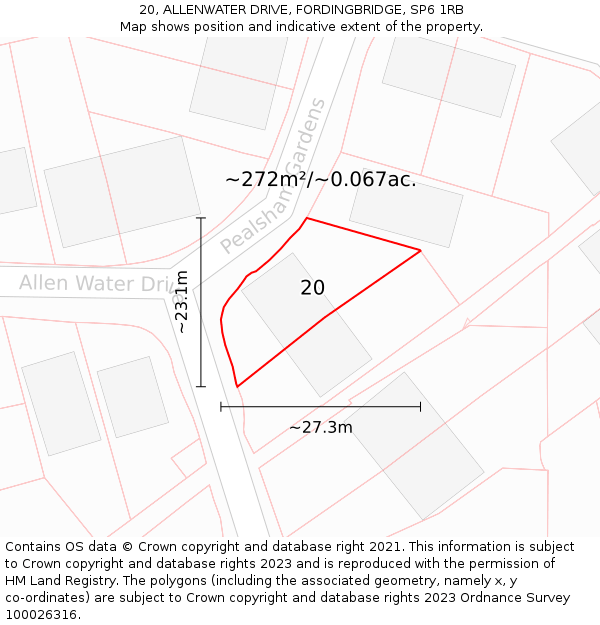 20, ALLENWATER DRIVE, FORDINGBRIDGE, SP6 1RB: Plot and title map