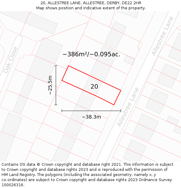 20, ALLESTREE LANE, ALLESTREE, DERBY, DE22 2HR: Plot and title map