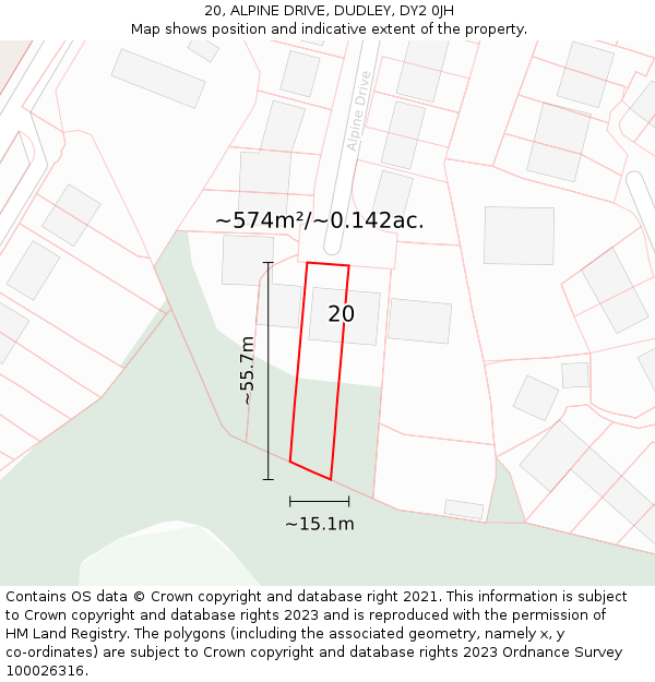 20, ALPINE DRIVE, DUDLEY, DY2 0JH: Plot and title map