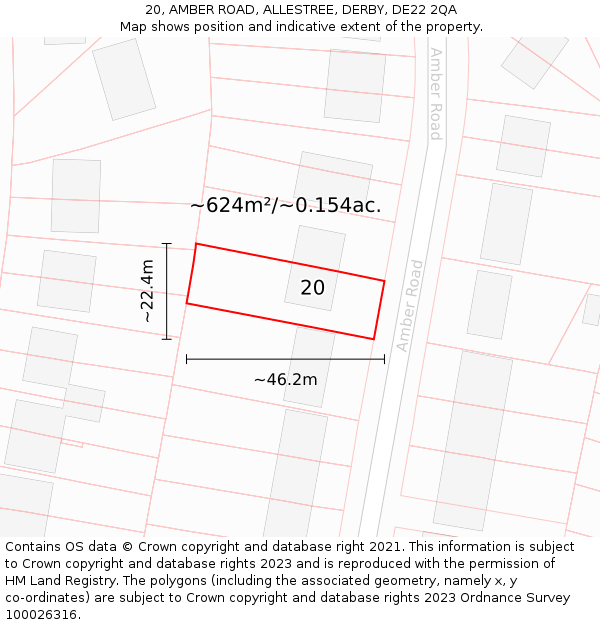 20, AMBER ROAD, ALLESTREE, DERBY, DE22 2QA: Plot and title map