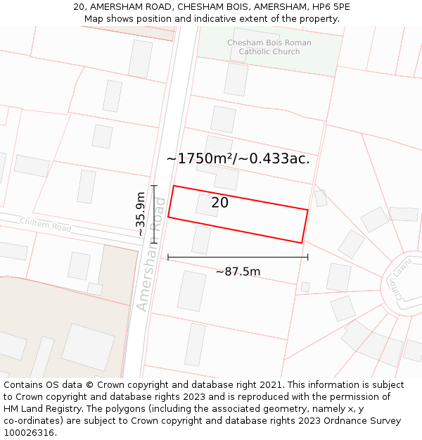 20, AMERSHAM ROAD, CHESHAM BOIS, AMERSHAM, HP6 5PE: Plot and title map