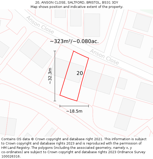 20, ANSON CLOSE, SALTFORD, BRISTOL, BS31 3DY: Plot and title map