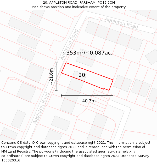 20, APPLETON ROAD, FAREHAM, PO15 5QH: Plot and title map