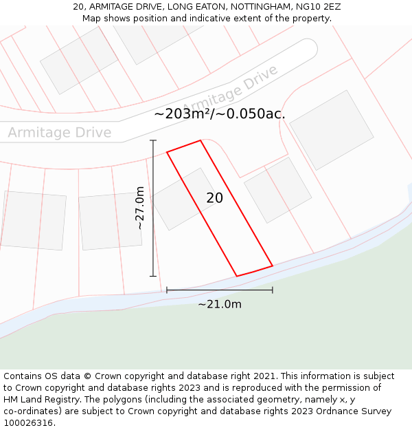 20, ARMITAGE DRIVE, LONG EATON, NOTTINGHAM, NG10 2EZ: Plot and title map