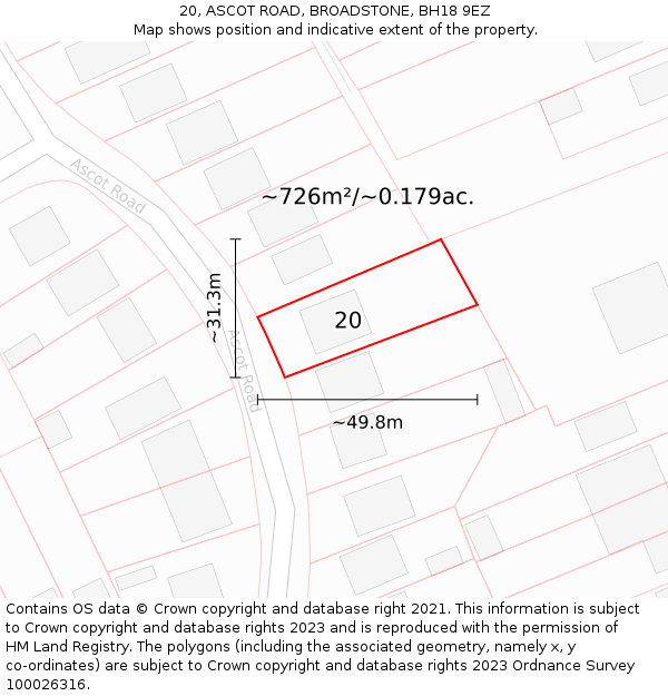 20, ASCOT ROAD, BROADSTONE, BH18 9EZ: Plot and title map