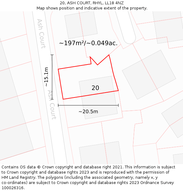 20, ASH COURT, RHYL, LL18 4NZ: Plot and title map