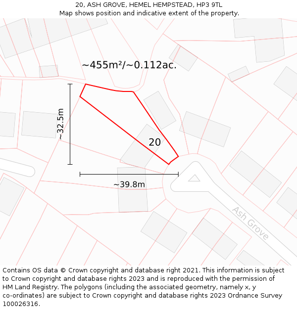 20, ASH GROVE, HEMEL HEMPSTEAD, HP3 9TL: Plot and title map