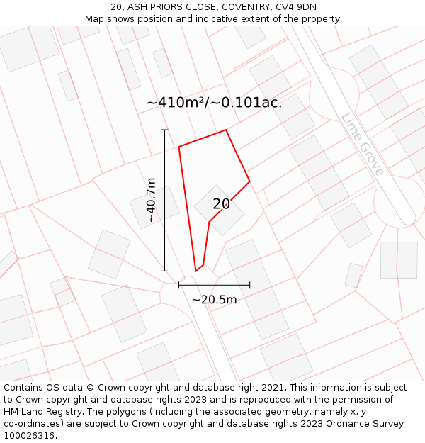 20, ASH PRIORS CLOSE, COVENTRY, CV4 9DN: Plot and title map
