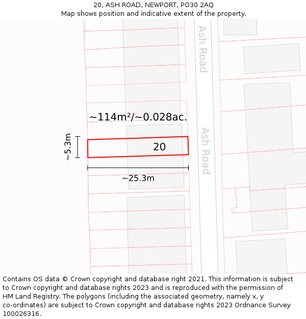 20, ASH ROAD, NEWPORT, PO30 2AQ: Plot and title map