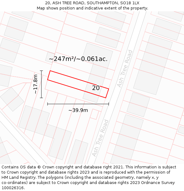 20, ASH TREE ROAD, SOUTHAMPTON, SO18 1LX: Plot and title map