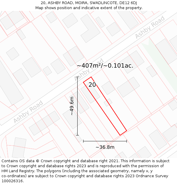 20, ASHBY ROAD, MOIRA, SWADLINCOTE, DE12 6DJ: Plot and title map