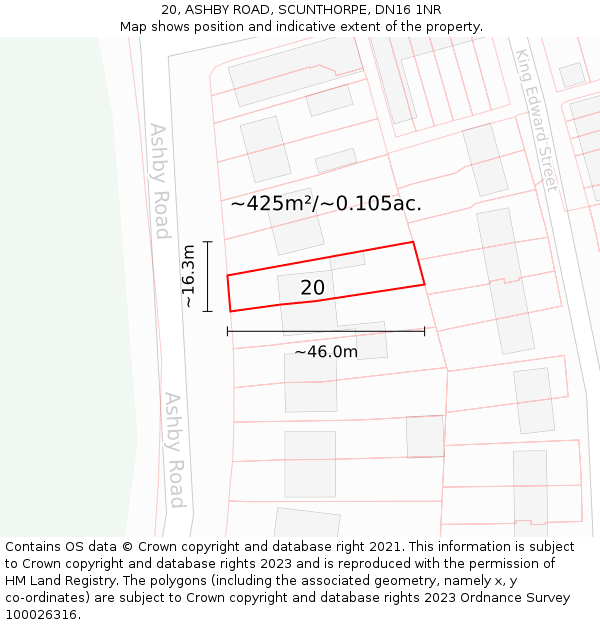 20, ASHBY ROAD, SCUNTHORPE, DN16 1NR: Plot and title map