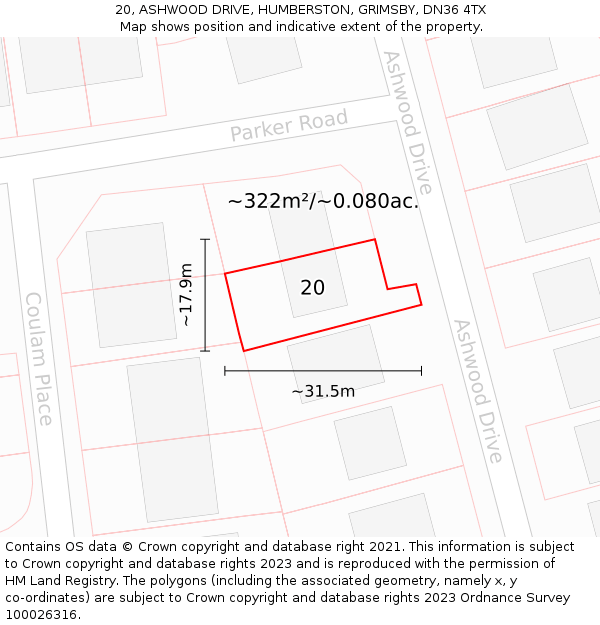 20, ASHWOOD DRIVE, HUMBERSTON, GRIMSBY, DN36 4TX: Plot and title map