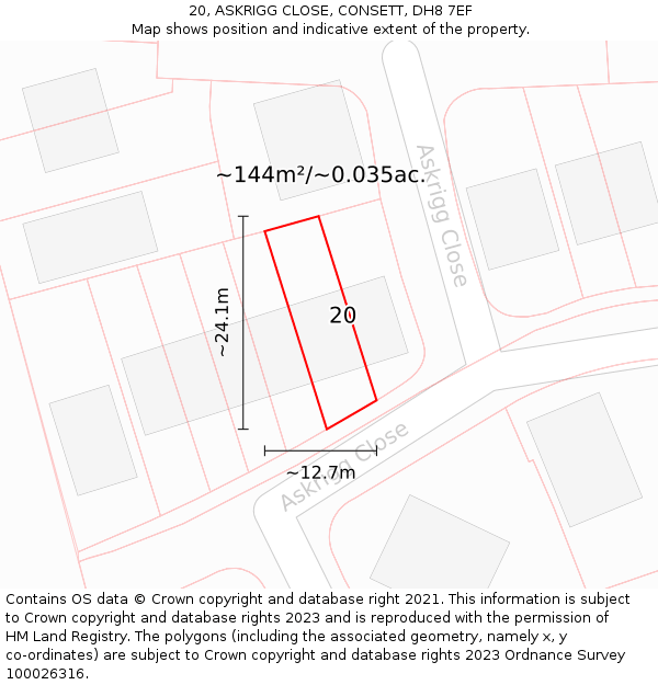 20, ASKRIGG CLOSE, CONSETT, DH8 7EF: Plot and title map