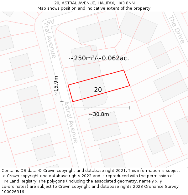 20, ASTRAL AVENUE, HALIFAX, HX3 8NN: Plot and title map