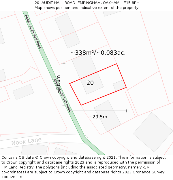 20, AUDIT HALL ROAD, EMPINGHAM, OAKHAM, LE15 8PH: Plot and title map