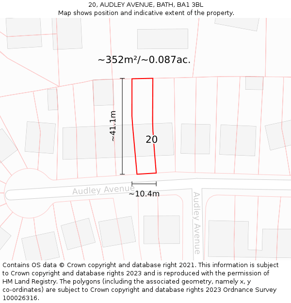 20, AUDLEY AVENUE, BATH, BA1 3BL: Plot and title map