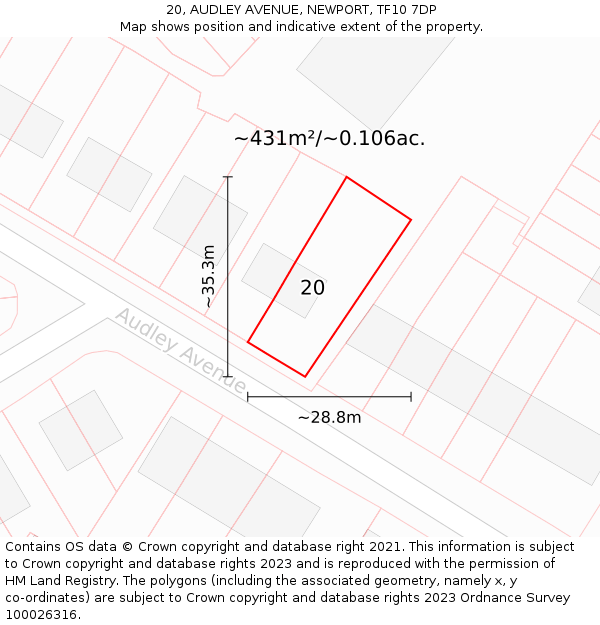 20, AUDLEY AVENUE, NEWPORT, TF10 7DP: Plot and title map