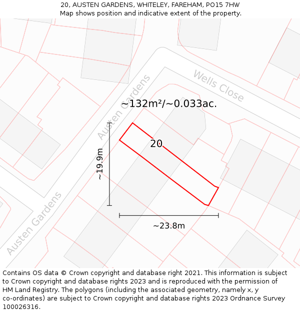 20, AUSTEN GARDENS, WHITELEY, FAREHAM, PO15 7HW: Plot and title map