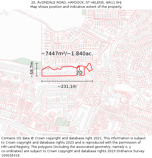 20, AVONDALE ROAD, HAYDOCK, ST HELENS, WA11 0HJ: Plot and title map