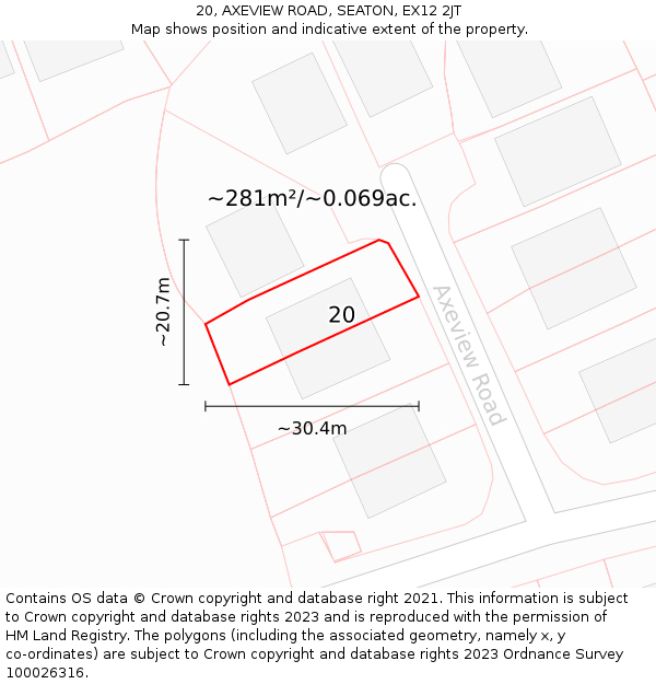 20, AXEVIEW ROAD, SEATON, EX12 2JT: Plot and title map