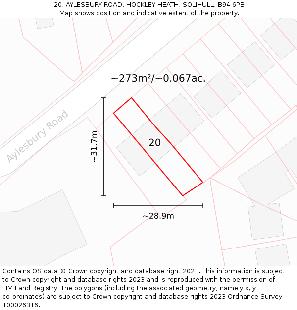 20, AYLESBURY ROAD, HOCKLEY HEATH, SOLIHULL, B94 6PB: Plot and title map