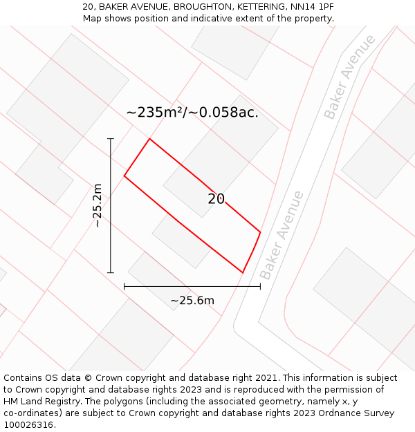 20, BAKER AVENUE, BROUGHTON, KETTERING, NN14 1PF: Plot and title map