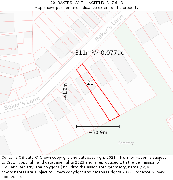 20, BAKERS LANE, LINGFIELD, RH7 6HD: Plot and title map