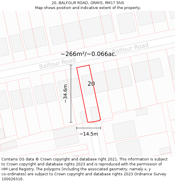 20, BALFOUR ROAD, GRAYS, RM17 5NS: Plot and title map