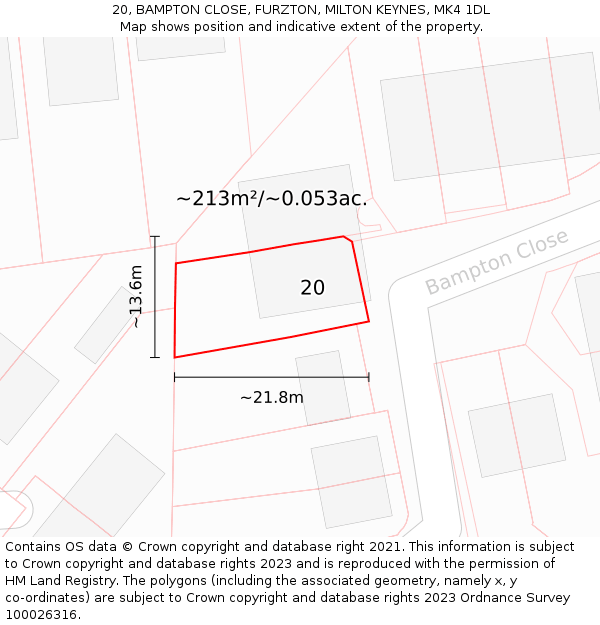 20, BAMPTON CLOSE, FURZTON, MILTON KEYNES, MK4 1DL: Plot and title map