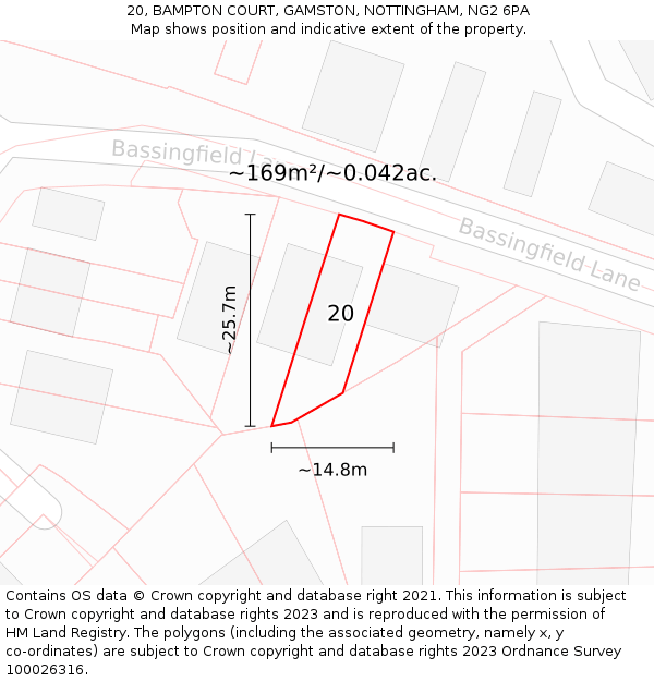 20, BAMPTON COURT, GAMSTON, NOTTINGHAM, NG2 6PA: Plot and title map