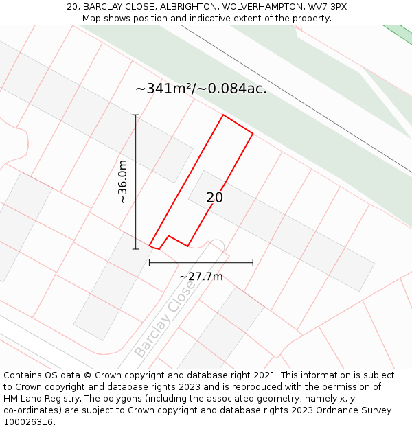 20, BARCLAY CLOSE, ALBRIGHTON, WOLVERHAMPTON, WV7 3PX: Plot and title map