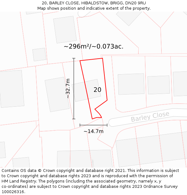 20, BARLEY CLOSE, HIBALDSTOW, BRIGG, DN20 9RU: Plot and title map