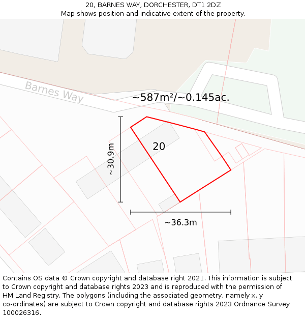 20, BARNES WAY, DORCHESTER, DT1 2DZ: Plot and title map