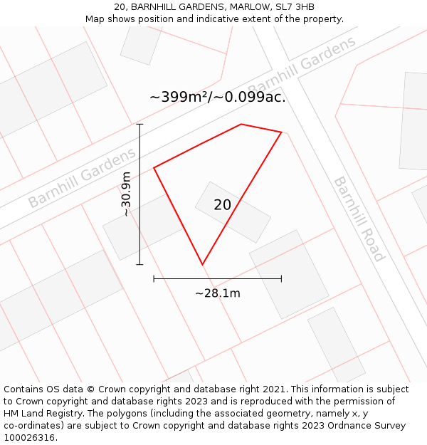 20, BARNHILL GARDENS, MARLOW, SL7 3HB: Plot and title map