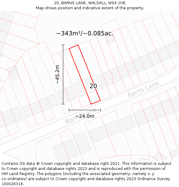 20, BARNS LANE, WALSALL, WS4 1HE: Plot and title map