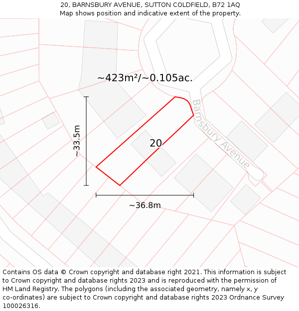 20, BARNSBURY AVENUE, SUTTON COLDFIELD, B72 1AQ: Plot and title map