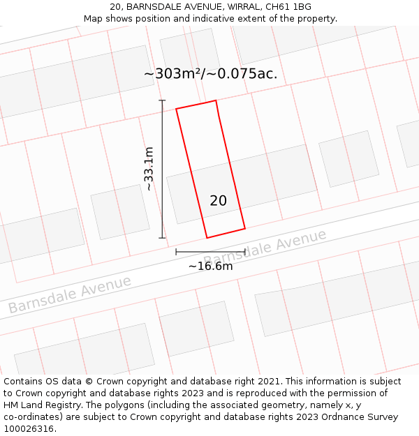 20, BARNSDALE AVENUE, WIRRAL, CH61 1BG: Plot and title map