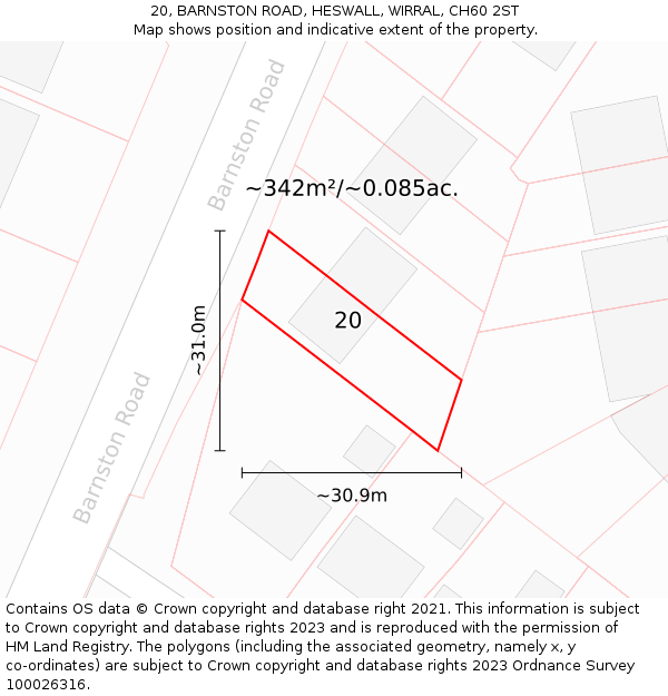 20, BARNSTON ROAD, HESWALL, WIRRAL, CH60 2ST: Plot and title map