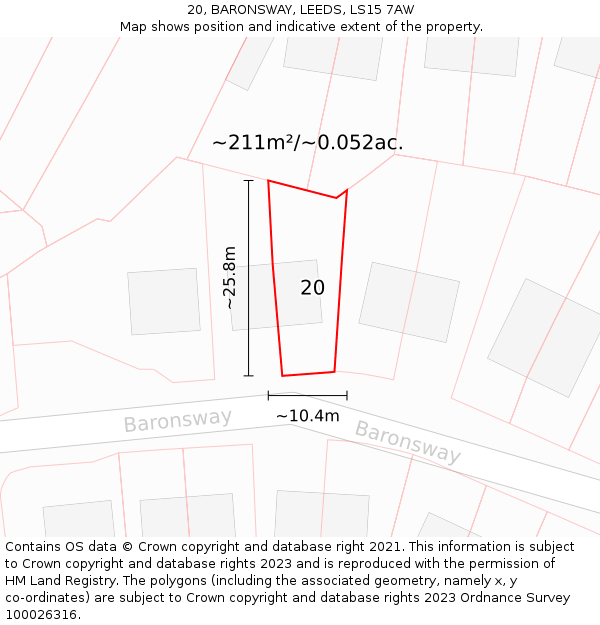 20, BARONSWAY, LEEDS, LS15 7AW: Plot and title map