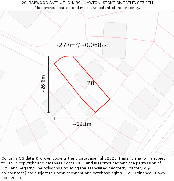 20, BARWOOD AVENUE, CHURCH LAWTON, STOKE-ON-TRENT, ST7 3EN: Plot and title map