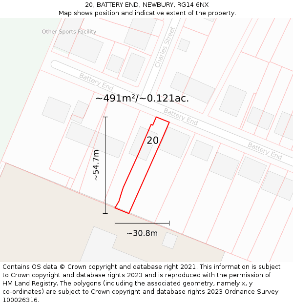 20, BATTERY END, NEWBURY, RG14 6NX: Plot and title map