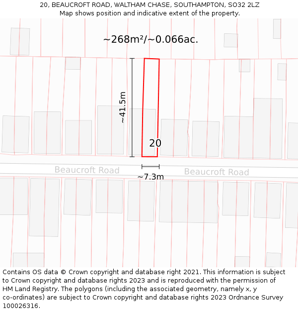 20, BEAUCROFT ROAD, WALTHAM CHASE, SOUTHAMPTON, SO32 2LZ: Plot and title map