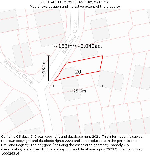 20, BEAULIEU CLOSE, BANBURY, OX16 4FQ: Plot and title map