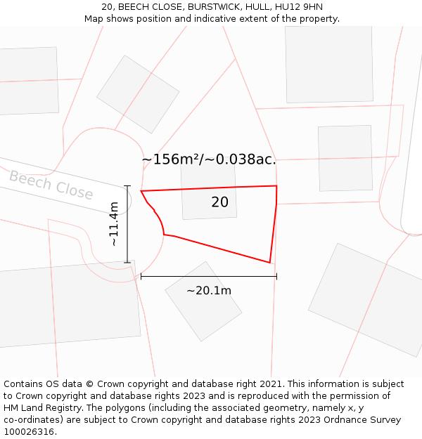 20, BEECH CLOSE, BURSTWICK, HULL, HU12 9HN: Plot and title map