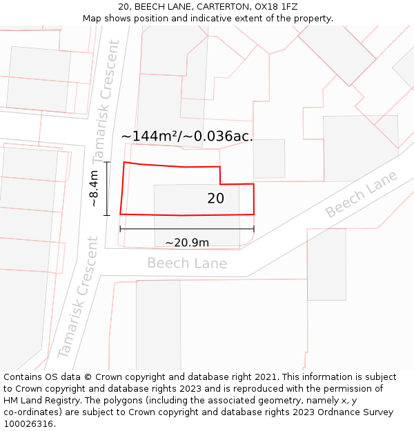 20, BEECH LANE, CARTERTON, OX18 1FZ: Plot and title map