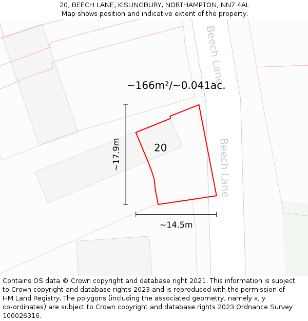 20, BEECH LANE, KISLINGBURY, NORTHAMPTON, NN7 4AL: Plot and title map