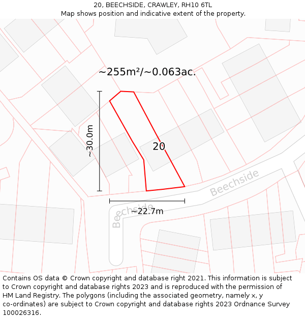 20, BEECHSIDE, CRAWLEY, RH10 6TL: Plot and title map